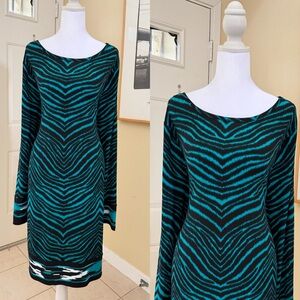 Michael Kors Teal and Black Zigzag Dress Size XL
